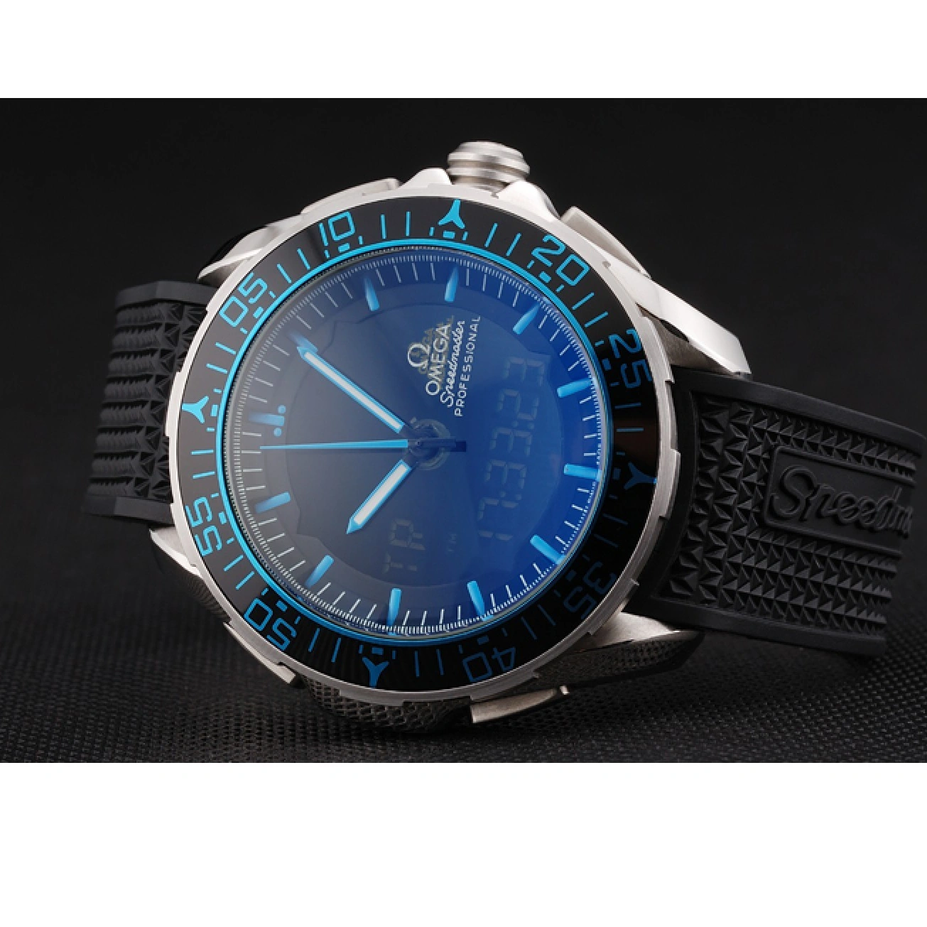 1025 Omega Speedmaster Skywalker X-33 Black Dial Blue On Black Bezel Stainless Steel Black Rubber Strap